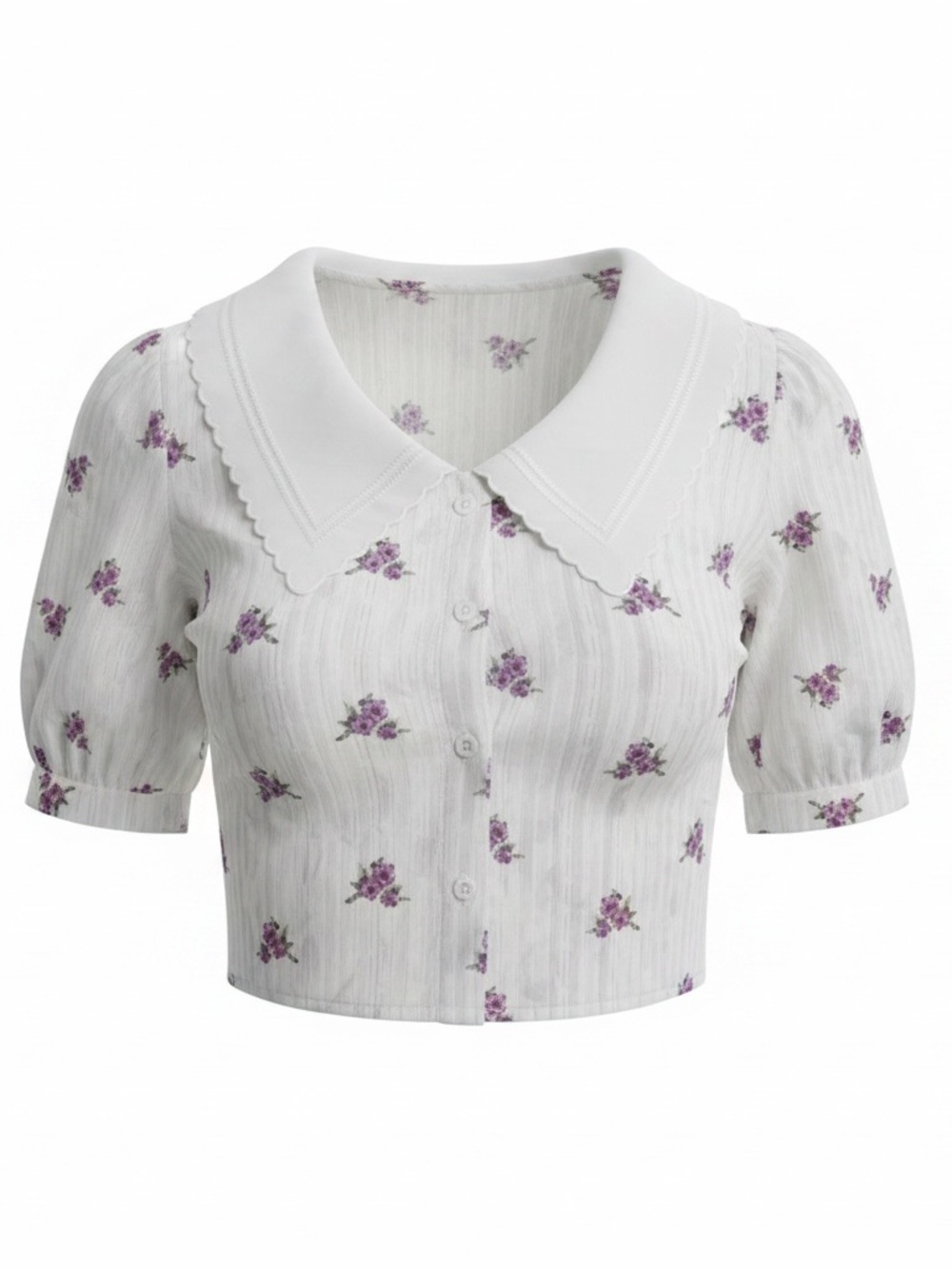 Cider White Blouse with Purple Floral Print